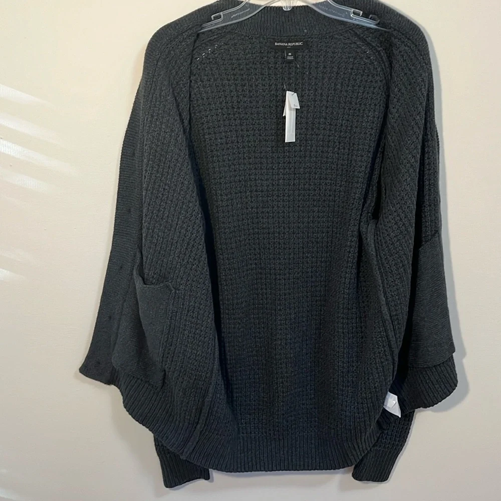 Banana Republic cardigan sweater med gray chunky knit tunic button cotton blend